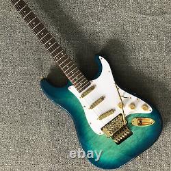 Gradient Blue ST Electric Guitar 6 String S S S Pickups Quitted Maple Venner