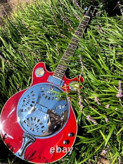 Great Playing 6 String Trans Red Resonator Acoustic Electric Guitar