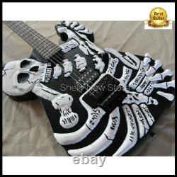 Guitar Black Skull Bones Carved Body Guitar Electric 6 String