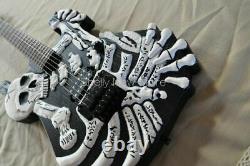 Guitar Black Skull Bones Carved Body Guitar Electric 6 String