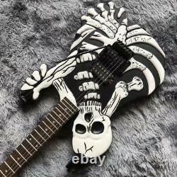 Guitar Black Skull Bones Carved Body Guitar Electric 6 String Electric Guitar