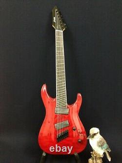 Haze 7Q Tiger Cherry Red Fanned-Fret 7-String Electric Guitar+Free Gig Big, Strap