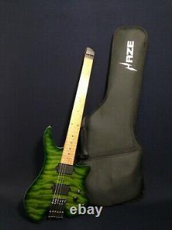 Haze HL-1APQ TGR Solid Maple Body Headless Electric Guitar, H-H+Padded Bag, String