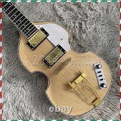 Hollow Body Natural Color Electric Guitar Gold Part HH Pickup 6-String Fast Sale