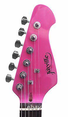 Jaxville Pink Punk ST Style Electric Guitar Pack with Amp, Gig Bag, Strings, and