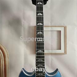 Metallic Blue 6 String Electric Guitar Mahogany Body HH Pickup Gold Hardware