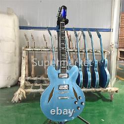 Metallic Blue Electric Guitar 6 String Diamond Hole Mahogany Body Chrome Part