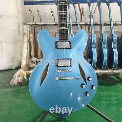 Metallic Blue Electric Guitar 6 String Diamond Hole Mahogany Body Chrome Part