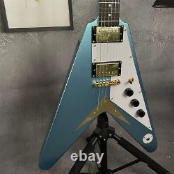 Metallic Blue Electric Guitar HH Pickup Gold Hardware String Thru Body 6 String