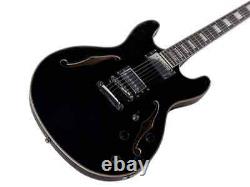 Monoprice Hollow Body 6 Strings Electric Guitar with Gig Bag Maple Body Black