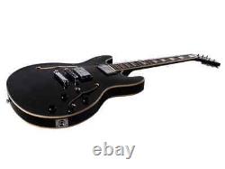Monoprice Hollow Body 6 Strings Electric Guitar with Gig Bag Maple Body Black