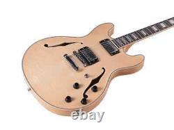 Monoprice Hollow Body 6 Strings Electric Guitar with Gig Bag Maple Body Natural