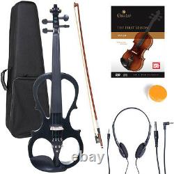 NEW 4/4 Ebony Electric Violin withPickup -Black & Style1