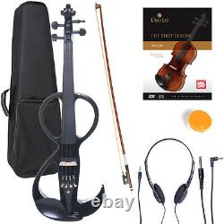NEW 4/4 Ebony Electric Violin withPickup -Black & Style3