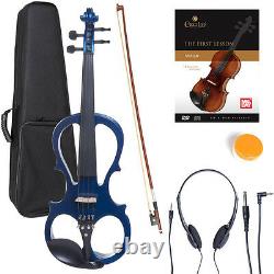 NEW 4/4 Ebony Electric Violin withPickup -Blue & Style-1