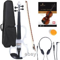 NEW 4/4 Ebony Electric Violin withPickup-White, Style-2