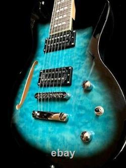 NEW 7 STRING QUILTED MAPLE BLUE BURST SEMI HOLLOW ELECTRIC GUITAR With GIG BAG