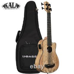 NEW Kala U-BASS Spalted Maple Cutaway Acoustic Electric Bass Ukulele with Bag