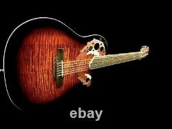 New Acoustic Electric 12 String Round Back Guitar Maple Top Flame Finish