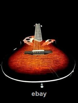 New Acoustic Electric 12 String Round Back Guitar Maple Top Flame Finish