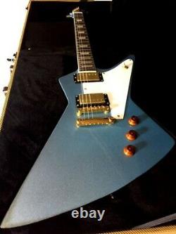 New Explorer Style 6 String Pelham Blue Electric Guitar & Hard Case