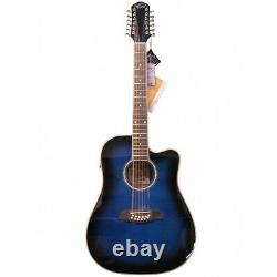 Oscar Schmidt OD312CETBL 12-String Acoustic Electric Guitar, Transparent Blue
