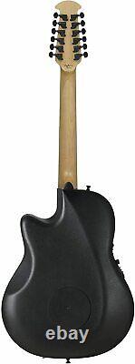 Ovation 12-String Acoustic-Electric Guitar, Elite TX Textured Black, Deep Contou