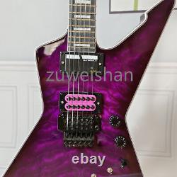 Purple Electric Guitar 6 String H H Pickups Floyd Rose Bridge Black Parts
