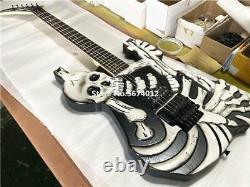 Quality Musical Instrument Black Skull Bone Carved Body Guitar Electric 6 String