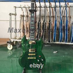 Solid Body Green Electric Guitar 6String Ebony Fretboard Gold Hardware HHPickups