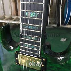 Solid Body Green Electric Guitar 6String Ebony Fretboard Gold Hardware HHPickups