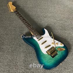 Solid Gradient Blue Electric Guitar Fast Ship SSS Pickups Quilted Maple Veneer