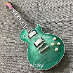 Solid Green Electric Guitar Fast Ship Flamed Maple Top6 String Chrome Hardware