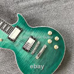 Solid Green Electric Guitar Fast Ship Flamed Maple Top6 String Chrome Hardware