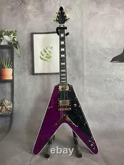 String Thru Body Purple Electric Guitar HH PIckup Black Fretboard Solid Body