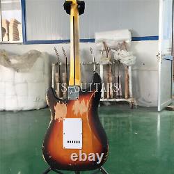 Sunburst ST Electric Guitar 6 String Maple Fretboard White Pickguard Chrome Part