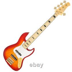 Swing Jazz 5V Cherry Burst 5 Strings Preamp Electric Bass Guitar 20 Frets 34