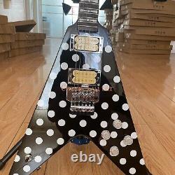 Unbranded Black Electric Guitar V Shape FR Bridge Dot Style Fast Ship HH Pickups