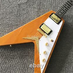 Unbranded Electric Guitar Special V Shaped 6 Strings Through Body Gold Hardware
