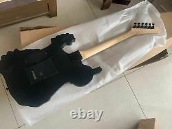 Unique Electric Black Skull Guitar Carved Bones Body 6 String W New String