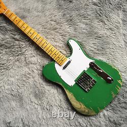 Vintage Relic Electric Guitar TL Green Body 6 String Maple Fretboard SS Pickups