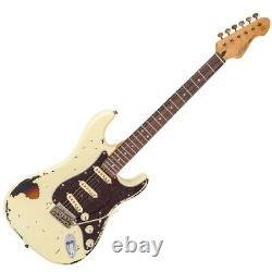 Vintage V6 ICON Electric Guitar Distressed White Over Sunburst