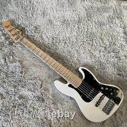 White Electric Bass Guitar 6 String Maple Fretboard Solid Body Chrome Hardware