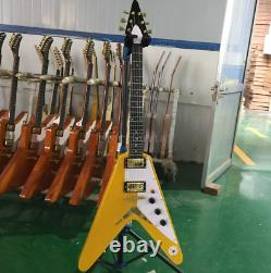 Yellow Color Solid Body Electric Guitar Ebony Fretboard String Through Body