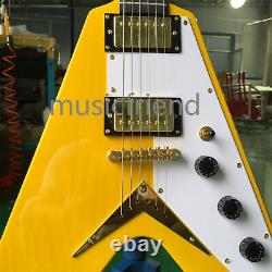 Yellow Solid Electric Guitar 6 String H H Pickups Gold Parts Black Fretboard