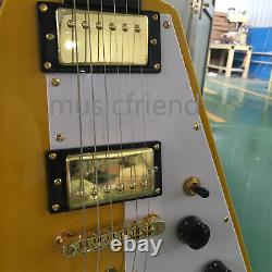 Yellow Solid Electric Guitar 6 String H H Pickups Gold Parts Black Fretboard