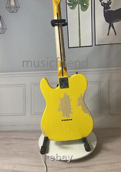 Yellow TL Electric Guitar 6 String S S Pickups Chrome Parts Black Piakguard